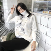 Sudadera de manga larga con cuello alto y estampado de pintura para mujer, color blanco y negro